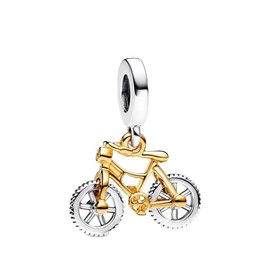 BEEUVIP Two-tone Spinning Wheels Bicycle Dangle Charm 925 Sterling Silver Bead for Charm Bracelets and Necklaces,Jewelry Gifts Women