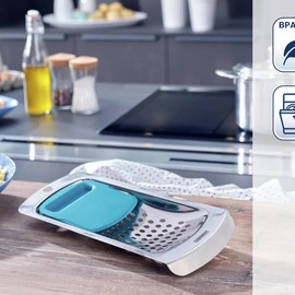 Leifheit Spätzle Slicer, Spätzle Press Made of Stainless Steel with Plastic Dough Card, Dishwasher Safe Spaetzle Scraper, Suitable for All Pots with Diameter 18 to 28 cm, Spaetzle Grater