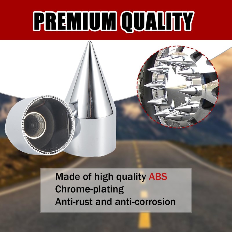 Cabtherlyn 33mm x 4 1/4" Chromed Spike Lug Nuts Covers