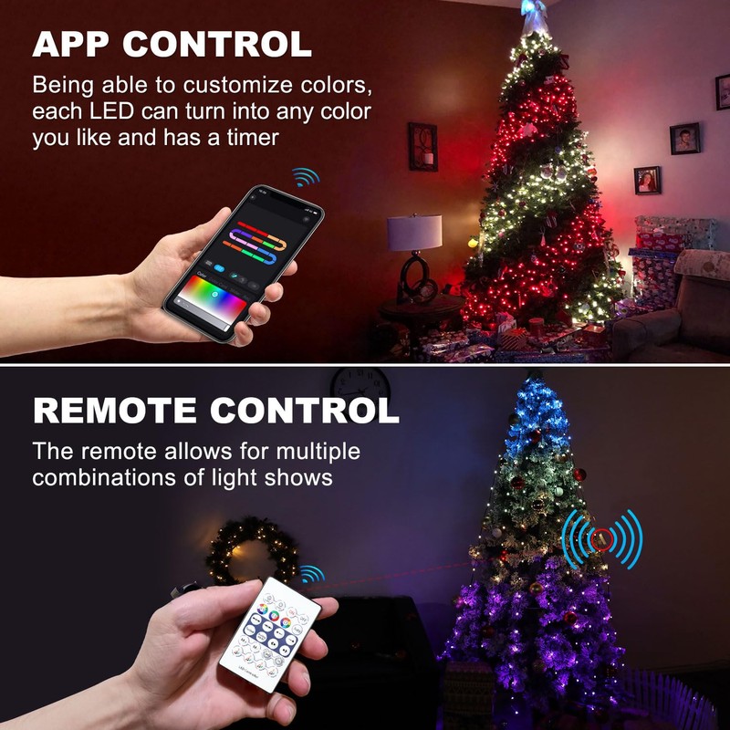 Horsetail Christmas Tree Lights Decorations with Ring Smart APP, 160LED