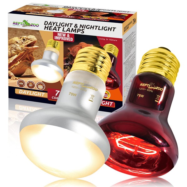 REPTIZOO REPTIZOO 75W Reptile Heat Lamp Bulb, 2PCS Day &
