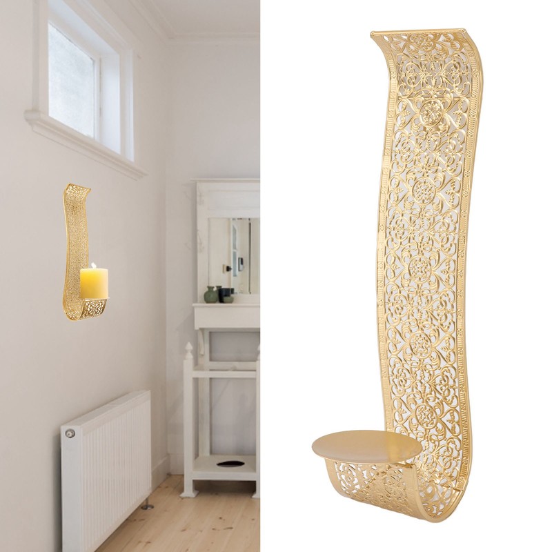 Shelving Solution Wall Sconce Candle Holder Gold Hollow Carved Exquisite