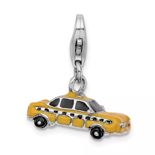 Unbranded Sterling Silver Enameled Taxi Cab w/ Lobster Clasp Charm