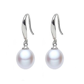Findout Teardrop Pearl Earrings for Women, Ladies 925 Sterling Silver 8-10mm AAA Natural Freshwater Pearls Earrings for Women Girls- Elegant Wedding Birthday Gift