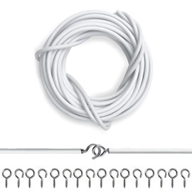 Lizzy 3 Metre Net Curtain Wire with nickel-plated steel sixteen Hooks and Eyes | Multi-Purpose Decoration Net Voile Curtain Wire Cable Cut to Any Size Length