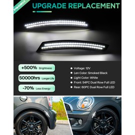 PWOBVZ Smoked Lens White Led Side Marker Light Kit for MINI Cooper R55 R56 R57 R58 R59 R60 R61, Front Rear Bumper Fender Running Light Reflectors with Dual row chips, Pack of 4