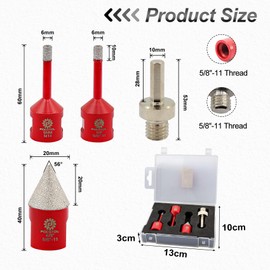 Diamond Core Drill Bits Set - FOCSTOL 4pcs 6/6mm Diamond Hole Saw+4/5''(20mm) Beveling Chamfer Bit+Hex Adapter for Porcelain Ceramic Tile Marble Granite 5/8''-11 Thread