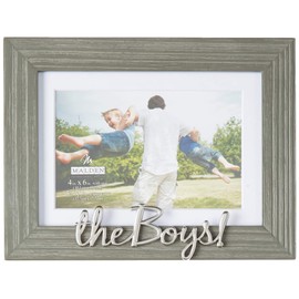 Malden International Designs 4x6 or 5x7 The Boys! Distressed Expressions Picture Frame Silver Finish The Boys! Word Attachment Gray Textured Wood Grain Finish MDF Frame White Beveled Mat
