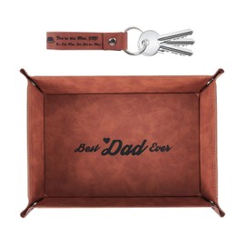 Best Dad Ever PU Leather Valet Tray and Keychain, Gifts for Dad Fathers Day from Daughter Son Kids, Unique Christmas Birthday Gift Ideas for Dad Stepdad Men