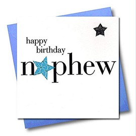 Claire HNS93 Giles Hearts and Stars Happy Birthday Nephew Card ,white|grey|blue|black