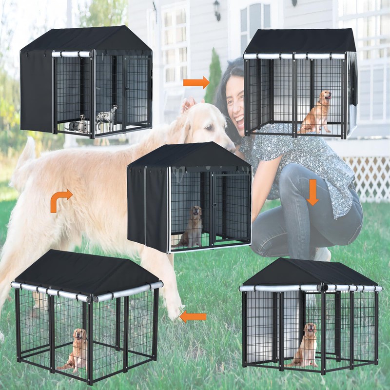 LYBOSH Outdoor Dog Kennel Cover,Full Coverage for 4.2'Dx4.2'Wx4.5'H Dog Cages,600d