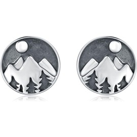 arete de plata de ley 925 para montañas, árboles, escalada, senderismo, joyas para amantes de la naturaleza, esquiadores, excursionistas, campistas, escaladores, Una talla, Plata de ley, No es una