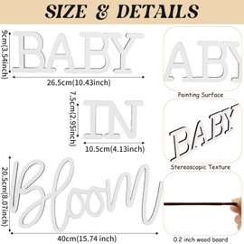 Baby In Bloom Wooden Sign with White Painted for Baby Shower Boy or Girl Gender Reveal Baby in Bloom Banner Party Decor and Backdrop Wall Photo Prop （White）