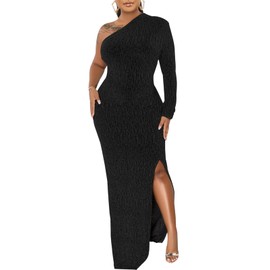 Black Formal Dress for Women Elegant Sparkly One Shoulder High Split Cocktail Party Prom Gowns and Evening Long Dresses,868 Black_Medium