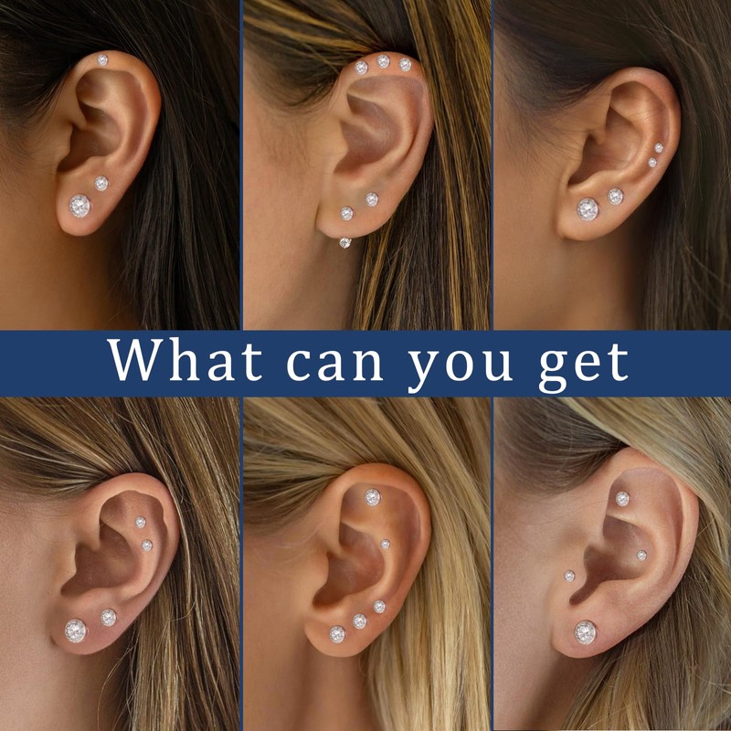 Moissanite Stud Earrings Women Men：Silver Hypoallergenic Screw Back Earrings Brilliant