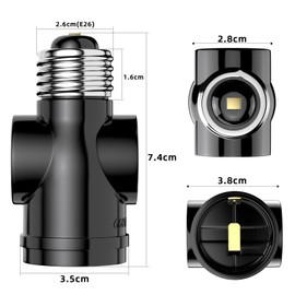 Aiwode E26 Base 1 Light Dual Socket E26 Socket + 2 Outlet E26 Conversion Adapter Conversion Socket Easy Installation, Black, 1 Pack