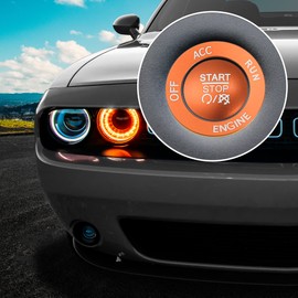 X AUTOHAUX Engine Start Stop Button Cover Kit One Click Push Start Button Trim Sticker for Dodge Charger Challenger Durango Aluminum Alloy Orange