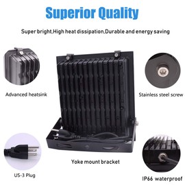 HANNAHONG 10W LED Flood Light Plug in,1100 Lumen,Super Bright Security/Work Light,IP66 Waterproof Outdoor,Daylight White Reflector Spotlight for Porch, Garage,Patio,Yard,Garden,Lawn