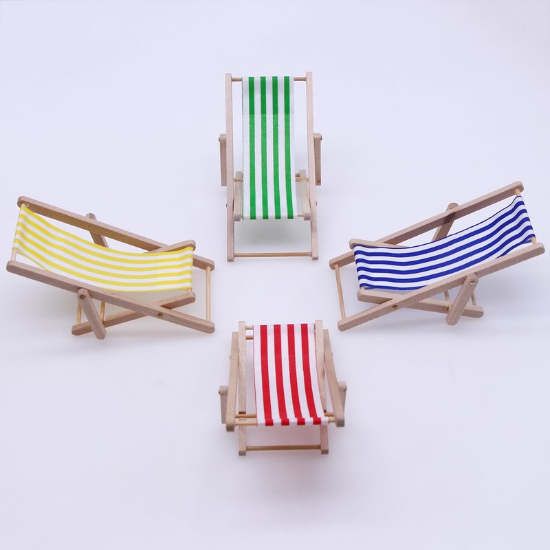 Decorative Deck Chair, Miniature Beach Chair, Set of 4, Wooden