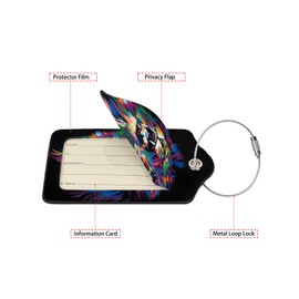 Colorful Lion's Roar Luggage Tags for Suitcases,2 Pack Luggage Tag, Leather Stainless Steel Loop Label Tag for Women Girl Travel Bag Suitcase