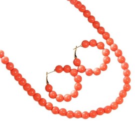 Zhang shine Orange Acrylic Imitation Pearls Necklace Earring Jewelry Sets Circle Multicolor Candy Round Beaded Hoop Earrings for Women Statement Jewelry