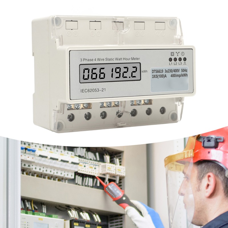 Electric 3 Phase 4 Wire Energy Meter Guide Rail LCD