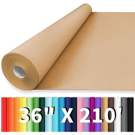 Vanhench 36"x 2520" (210') Brown Kraft Paper Roll, Craft Paper, Wrapping Paper for Bulletin Board Paper Roll Art Craft Bouquet Flower Table Covering Poster Packing Shipping Moving Supplies 70GSM 50LB