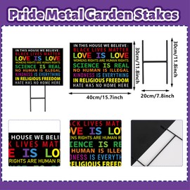 FYSUIMU Pride Metal Garden Stakes in This House We Believe Decorative Lawn Sign Love is Love BLM Welcome Yard Sign for Lawn Patio Porch Home Outside Decor