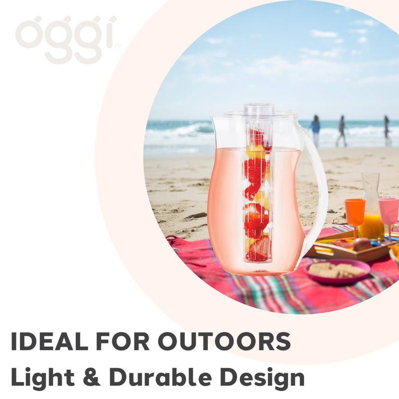 OGGI Acrylic Infusion Pitcher-Plastic Water Pitcher, Fruit Infuser Water Pitcher