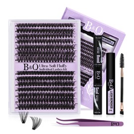 B&Q Cluster Lashes kit 280PCS 70+90D Volume Lash Extension Kit 10-18mm Ultra-Soft Eyelash Clusters D Curl Easy Application Individual Lashes at Home with Bond and Seal (70+90D Set-D-10-18)