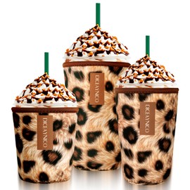 Diceaynico Cup Sleeves, Set of 3 Reusable Cup Coolers in 3 Sizes for Hot and Cold Drinks 16-32 oz (Leopard Print)