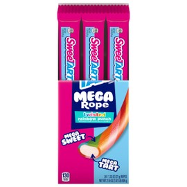 SweeTARTS Mega Filled Ropes Candy, Twisted Rainbow Punch, Sweet and Tart, 1.32 oz (Pack of 24)