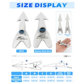 BLUEWING Harpoon Rigged Dart Head 1pc Stainless Steel Harpoon Dart with 460LB Stainless Steel Wire for Big Game Fishing