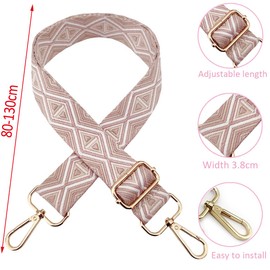 Adjustable Shoulder Strap for Bags, Beige Pink, Bag Straps for Changing, Bag Strap Wide with Carabiner Gold, 80-130 cm Carry Strap, Bag for Women, Shoulder Strap, Handbag, 3.8 cm, 1203