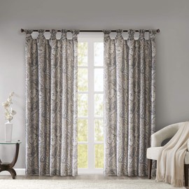 Madison Park Yvette - Panel de Cortina de Ventana Individual con Estampado de Cachemira, para Dormitorio, Sala de Estar y Dormitorio, 50 x 84 Pulgadas, Color Gris Pardo 1