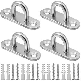 Pad Eye Rectangular Eye Plate M6 Fixed Buckle Hanging Hardware Wall Mounted Ceiling Hanging Hardware 304 Stainless Steel Corrosion Resistant Hook Ceiling Hook Wall Indoor/Outdoor U-Shaped Fastener Hardware Set of 4 Matching Screws (2.4 x 0.8 inches (60 m