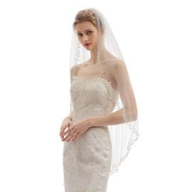 Elawbty - Velo de novia de boda con peine, 1 nivel, longitud hasta la punta de los dedos, Blanco y Estilo 3, 1 T(38 inch/95cm)