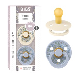 BIBS Liberty Pacifier | 2 Colour Natural Rubber Latex Soothers | BPA Free Dummy Pacifier | Round Nipple | Designed & Made in Denmark | Eloise Dusty Blue