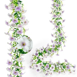 Eucalyptus Garland with White Petunias Flowers Fake Flowers,6FT-2Pcs