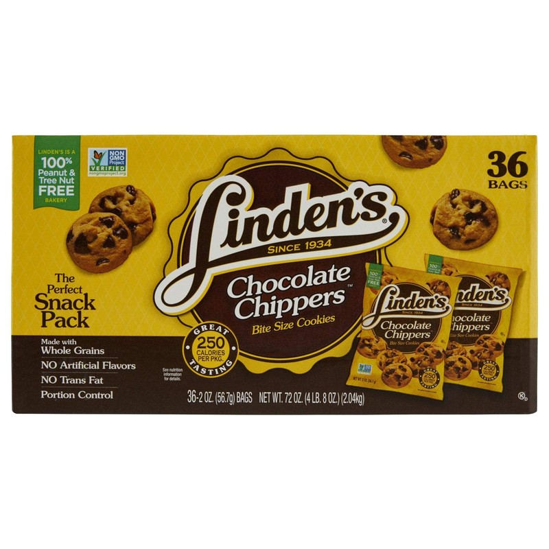 Linden's Chocolate Chip Chippers Cookies Thirty-Six 2 Ounce Bags