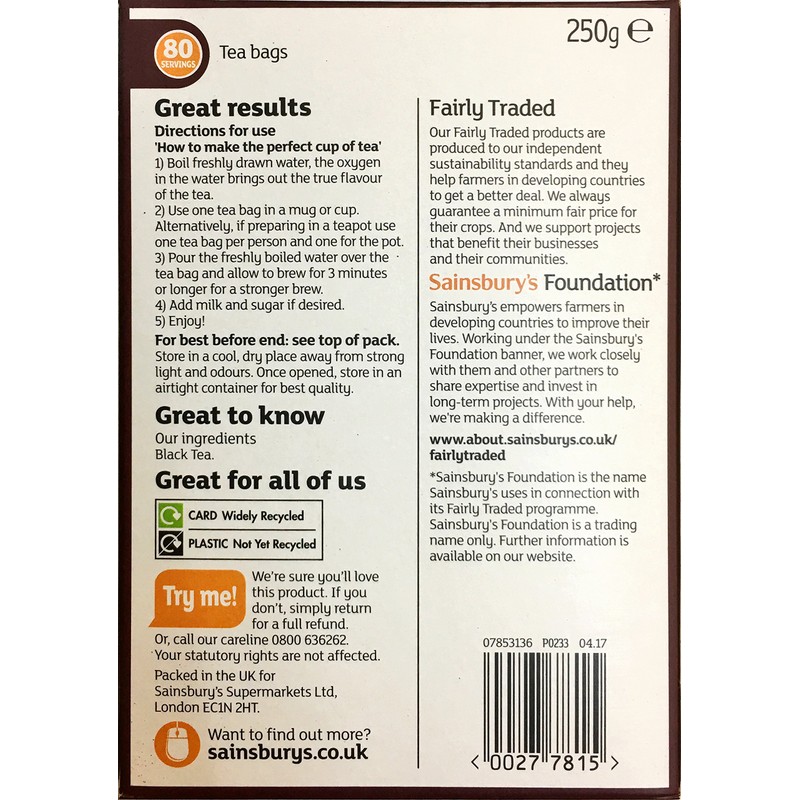 Sainsbury's Extra Strong Red Label Tea 80 Bags 250g |