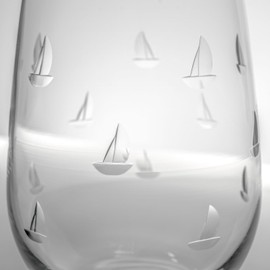 Rolf Glass Sailing White Wine Glass | 12 ounce Stemmed Wine Glasses | Set of 4 | Lead-Free and Diamond-Wheel-Engraved Glass | Made in the USA