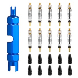 10pcs Valve Core for Presta, Tubeless Valve Core Bike Replacement with Valve Core Dismantle Tool & 10 Valve Core Caps Brass Bicycle Valve Core for Tubeless Road MTB Bike Tires