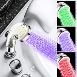 Beeveer LED Shower Head Handheld Shower Head Color Changing High Pressure Shower Head with Filter Water Saving Shampoo Bowl Sprayer for Dry Skin, Hair