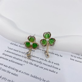 Elegant Cz Clover Leaf Statement Earrings for Women Gold Plated Sterling Silver Post Pin Pearl Cat Eye Stone Crystal Lucky 3-Leaf Flower Charms Dangle Drop Stud Holiday Carnival Cocktail Jewelry