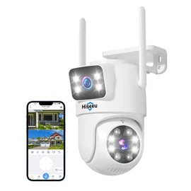 Hiseeu Wireless Security Camera Dual Lens 5G/2.4G WiFi PTZ Camera Outdoor, IP65 Waterproof, Motion Tracking Color Night Vision,Plug-in Cable,No-Fees, Wroks with Alexa/Wireless Camera System