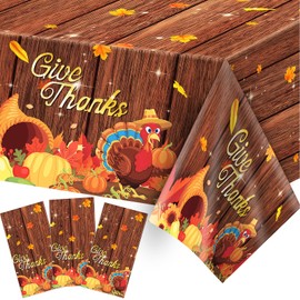 DPKOW 3 Pcs Thanksgiving Tablecloth Disposable Fall Tablecloths Plastic Thanksgiving Tablecloths for Rectangle Tables Covers Turkey Maple Autumn Harvest Thanksgiving Party Supplies Decor, 86.6"×51.2"