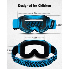 BELINOUS - anteojos de equitación para niños, para ATV, motocicleta, motocicleta, motocross, MX, protección UV, anteojos de moto de suciedad para niños de 3 a 12 años con correa suave, color azul