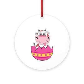 CafePress Happy Easter Egg Cute Cow A Round 4" MDF Holiday Ornament