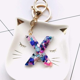 JINZHOUFZ Llavero de resina con inicial de guijarro, accesorios de llavero alfabeto A-Z, bonito llavero de vidrio, decoración de bolsas, colgante, X, 3.93x1.77inches;0.81ounces